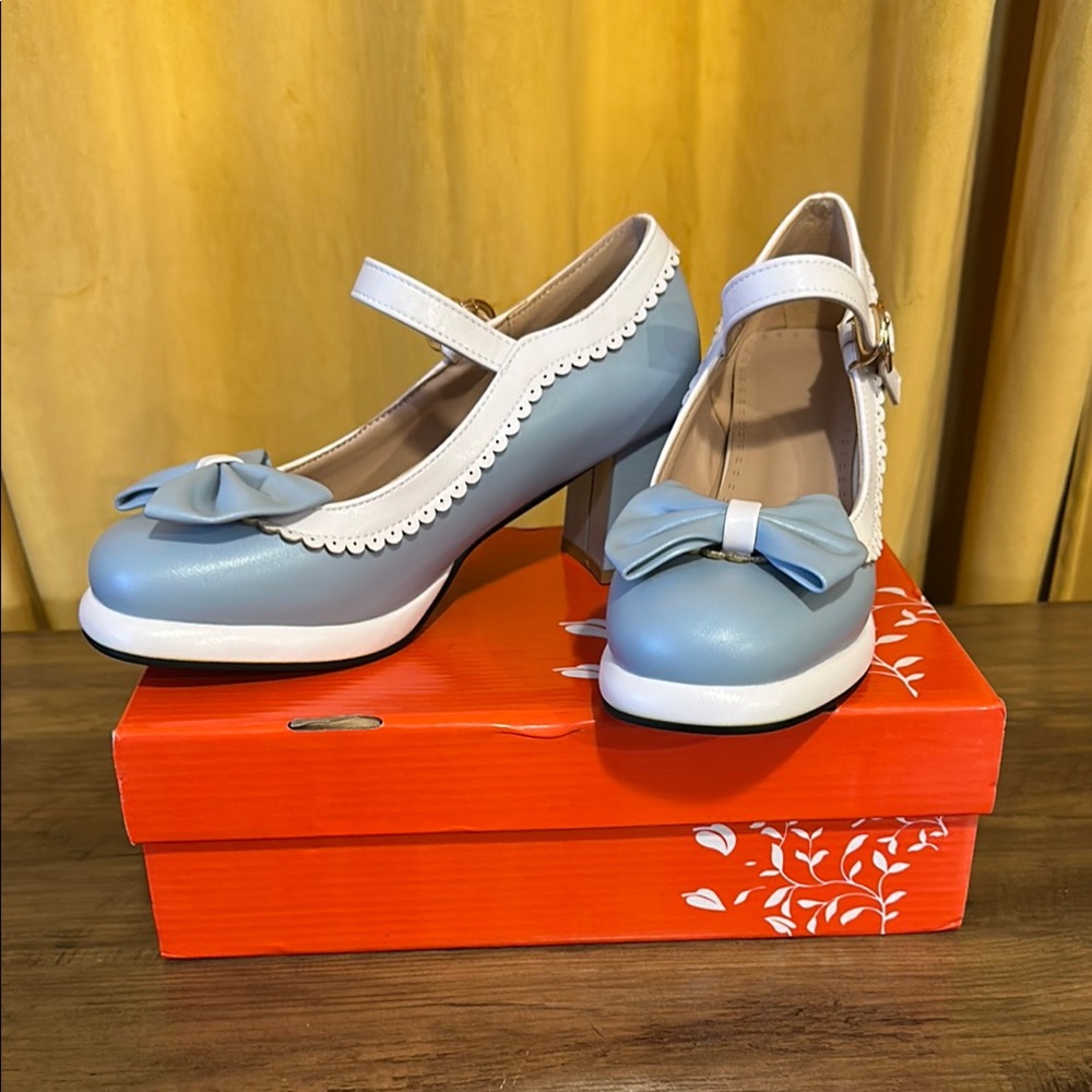 Vintage Blue and White Mary Jane Heels with Ankle Strap